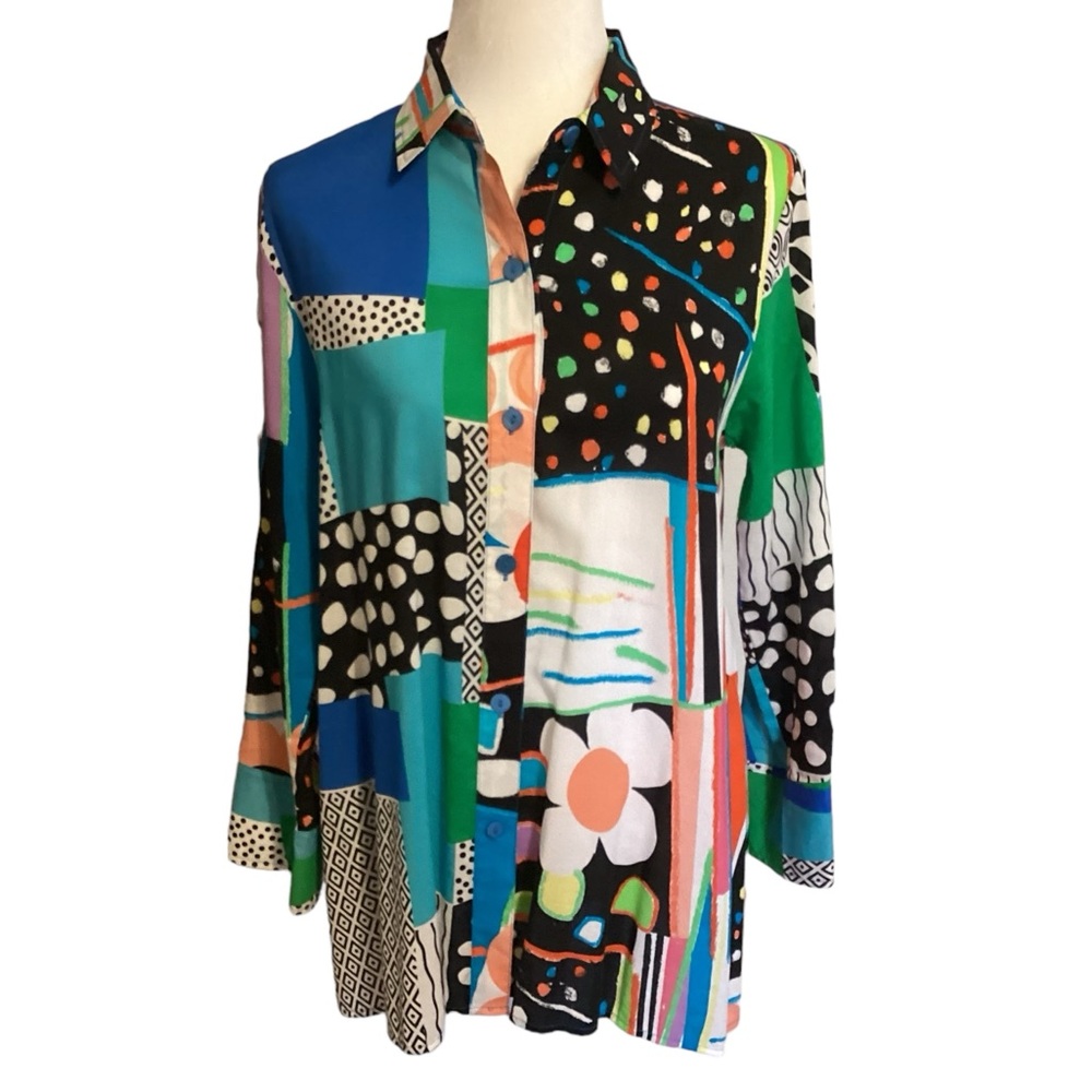 Boho button down shirt by Pleats Collection size small EUC